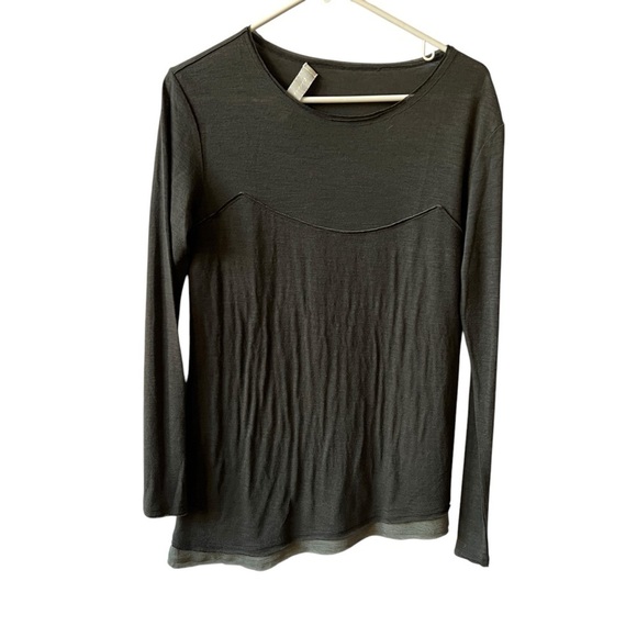 DONNA KARAN WOOL BLD TOP GRAY SIZE M ASYMMETRICAL HEM EDGY MODERN CASUAL FLOWY - Picture 1 of 11